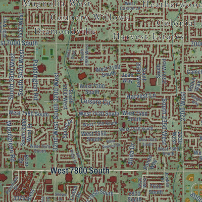 Close-up of the map of West Jordan, Utah print showing street and building detail