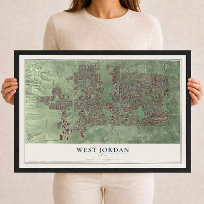 Map of West Jordan, Utah, 12 x 18 inch print in a black wood frame
