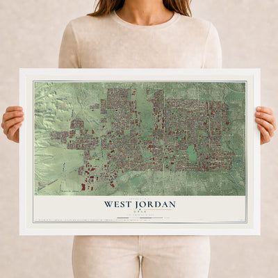 Map of West Jordan, Utah, 12 x 18 inch print in a white wood frame