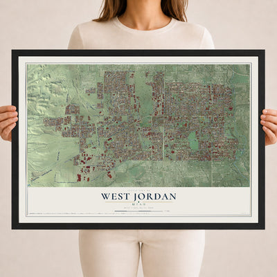 Map of West Jordan, Utah, 18 x 24 inch print in a black wood frame