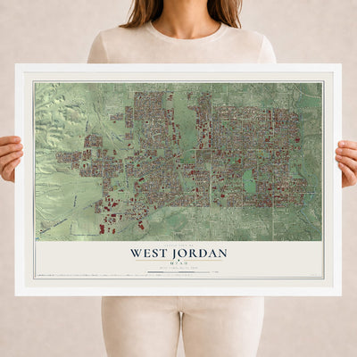 Map of West Jordan, Utah, 18 x 24 inch print in a white wood frame