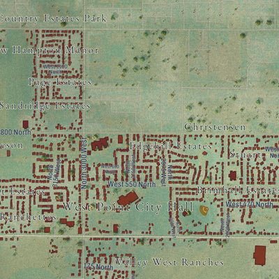 Close-up of the map of West Point, Utah print showing street and building detail