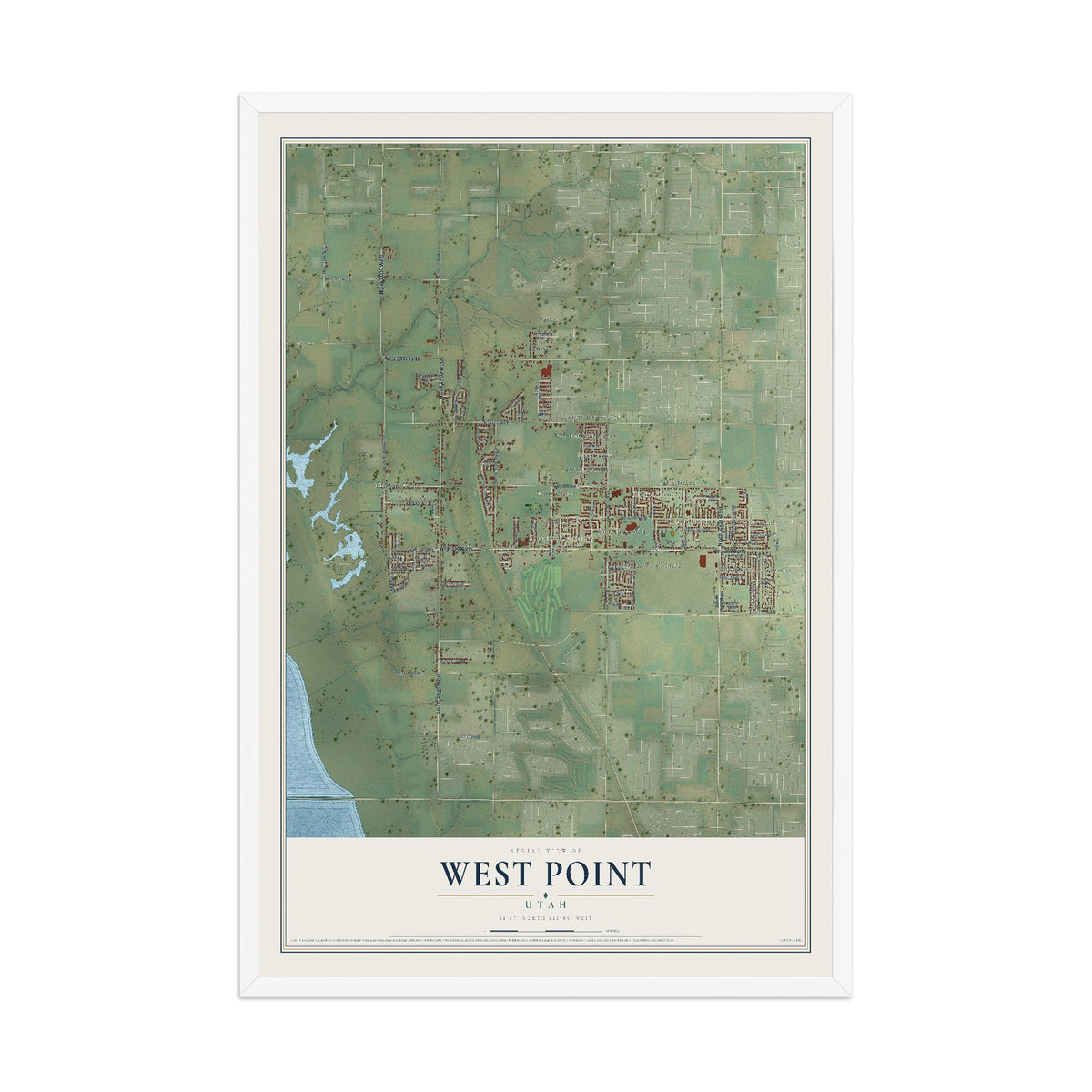 Map of West Point, Utah, 12 x 18 inch print in a white wood frame