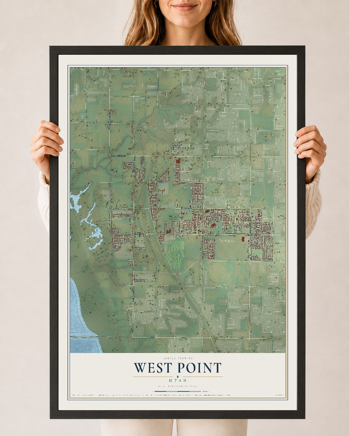 Map of West Point, Utah, 24 x 36 inch print in a black wood frame
