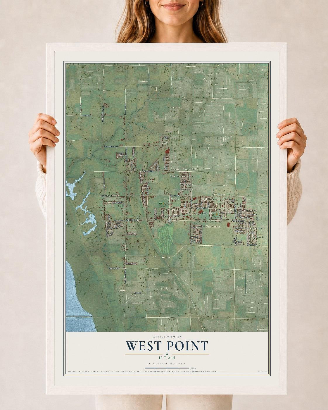Map of West Point, Utah, 24 x 36 inch print in a white wood frame