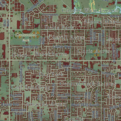 Close-up of the map of West Valley City, Utah print showing street and building detail