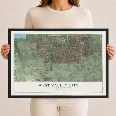 Map of West Valley City, Utah, 12 x 18 inch print in a black wood frame