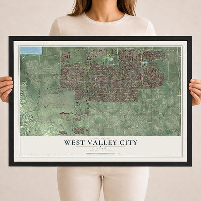 Map of West Valley City, Utah, 18 x 24 inch print in a black wood frame