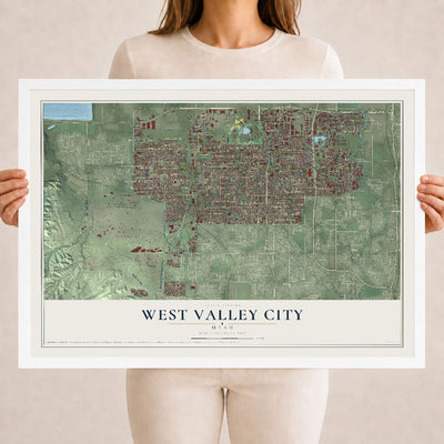 Map of West Valley City, Utah, 18 x 24 inch print in a white wood frame