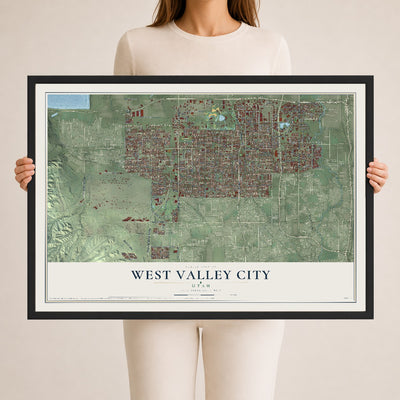 Map of West Valley City, Utah, 24 x 36 inch print in a black wood frame