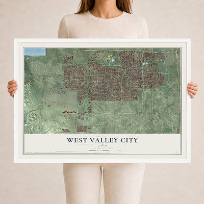 Map of West Valley City, Utah, 24 x 36 inch print in a white wood frame