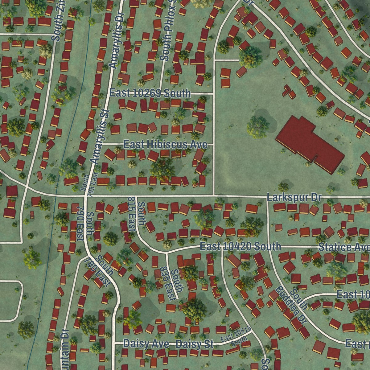 Close-up of the map of White City, Utah print showing street and building detail