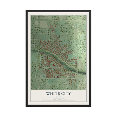 Map of White City, Utah, 12 x 18 inch print in a black wood frame