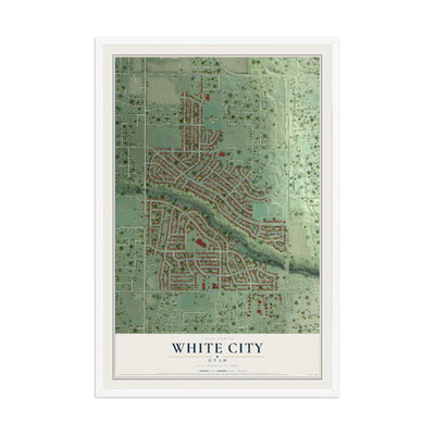 Map of White City, Utah, 12 x 18 inch print in a white wood frame