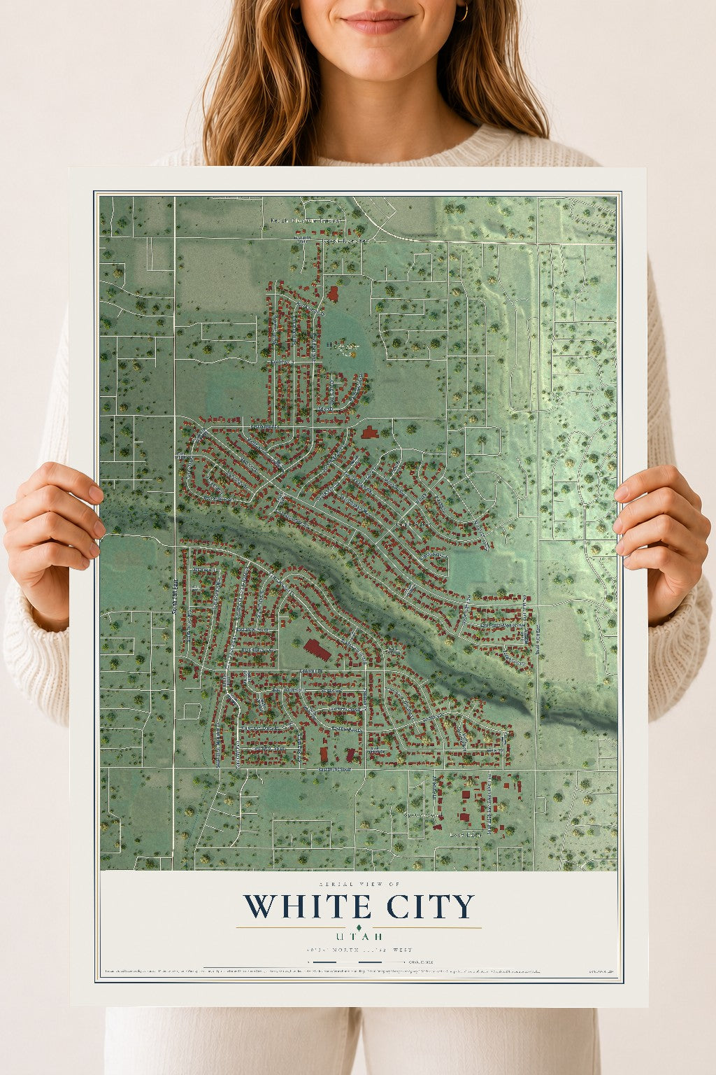 Map of White City, Utah, 18 x 24 inch unframed archival matte print