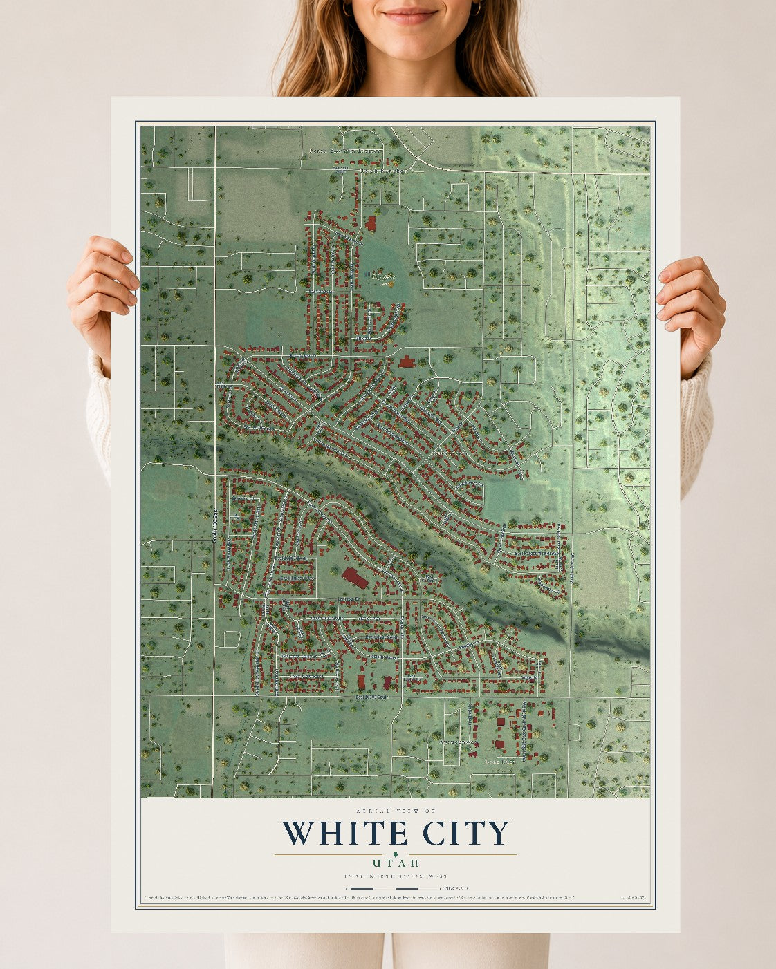 Map of White City, Utah, 24 x 36 inch unframed archival matte print