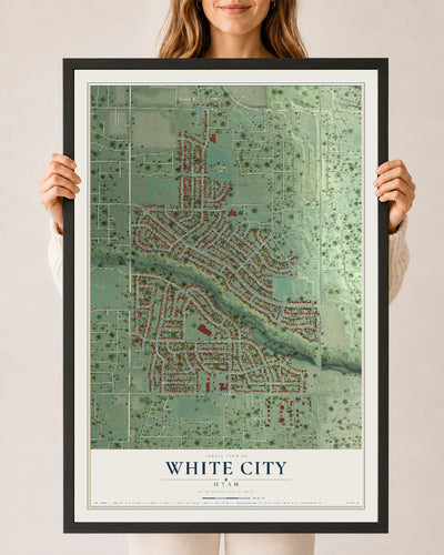 Map of White City, Utah, 24 x 36 inch print in a black wood frame