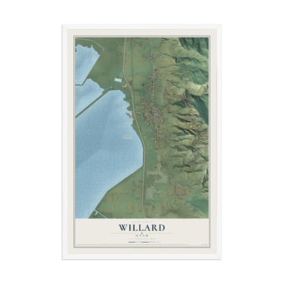 Map of Willard, Utah, 12 x 18 inch print in a white wood frame