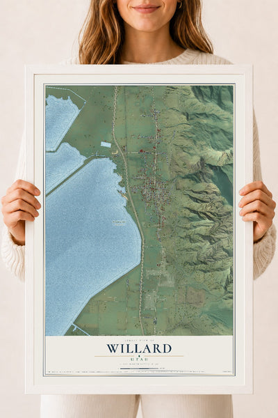 Map of Willard, Utah, 18 x 24 inch print in a white wood frame
