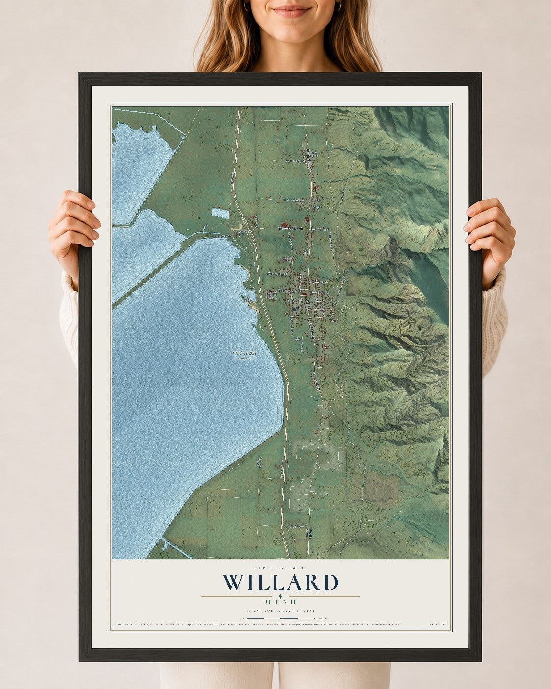 Map of Willard, Utah, 24 x 36 inch print in a black wood frame