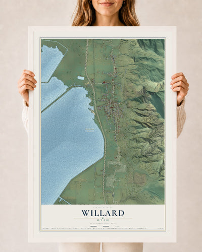 Map of Willard, Utah, 24 x 36 inch print in a white wood frame