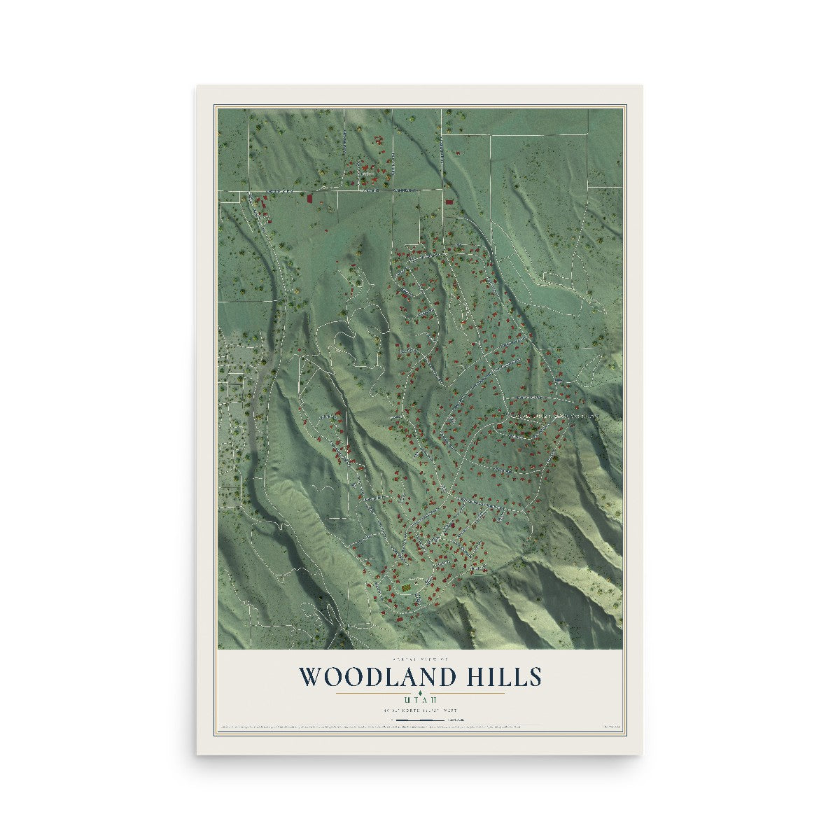 Map of Woodland Hills, Utah, 12 x 18 inch unframed archival matte print