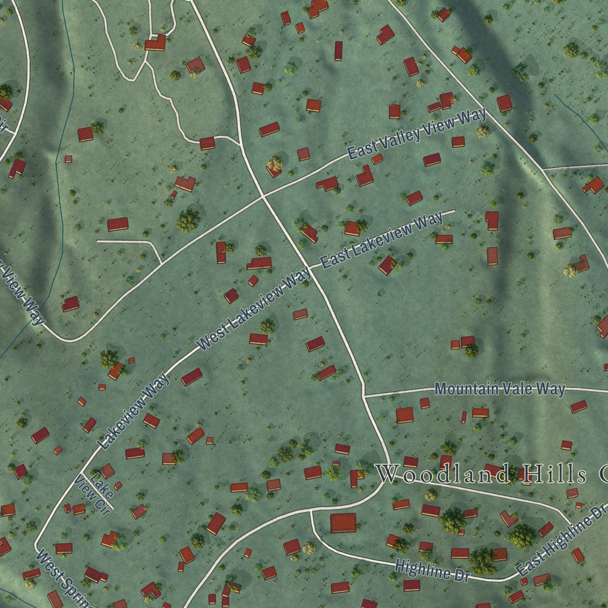 Second close-up of the map of Woodland Hills, Utah print showing more streets and buildings