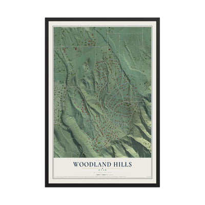 Map of Woodland Hills, Utah, 12 x 18 inch print in a black wood frame