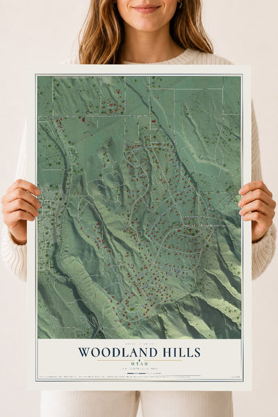 Map of Woodland Hills, Utah, 18 x 24 inch unframed archival matte print