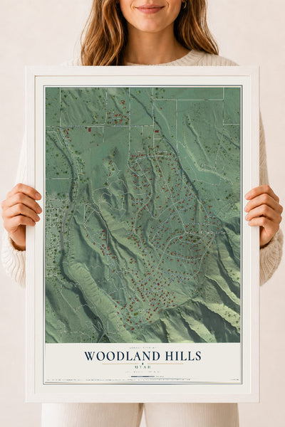 Map of Woodland Hills, Utah, 18 x 24 inch print in a white wood frame