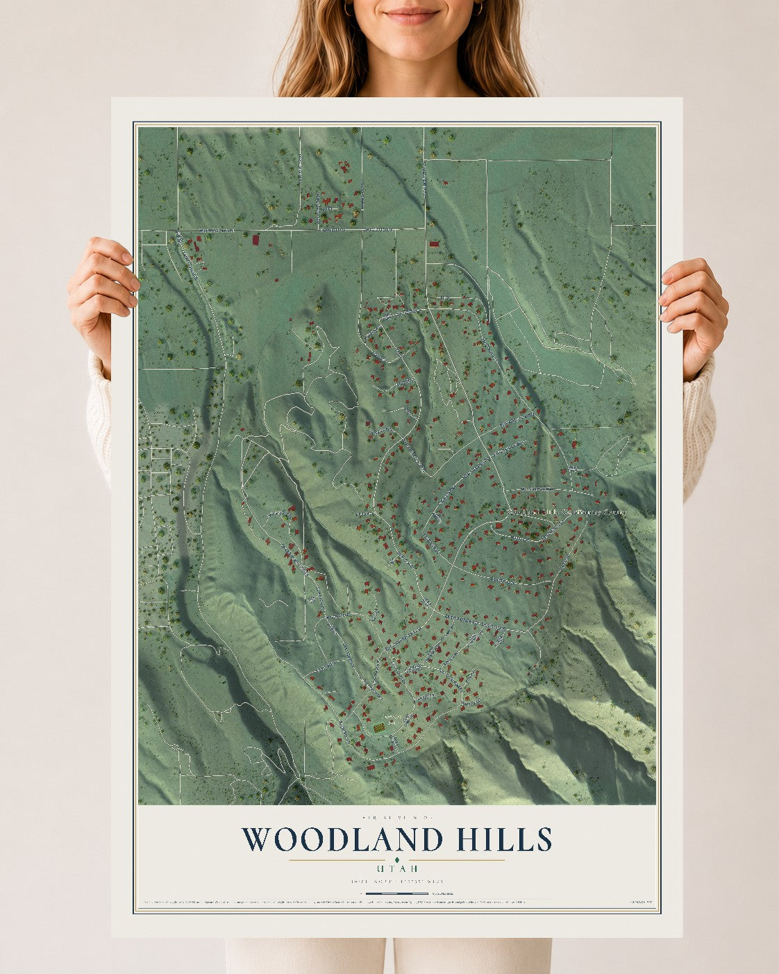Map of Woodland Hills, Utah, 24 x 36 inch unframed archival matte print