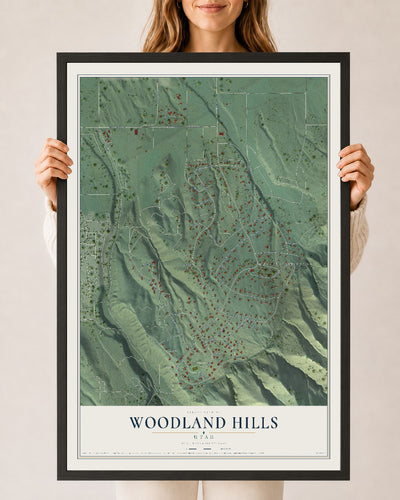 Map of Woodland Hills, Utah, 24 x 36 inch print in a black wood frame