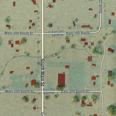 Close-up of the map of Woodruff, Utah print showing street and building detail
