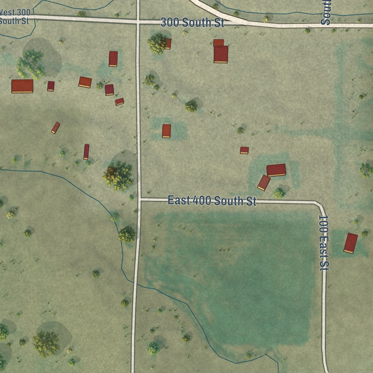 Second close-up of the map of Woodruff, Utah print showing more streets and buildings
