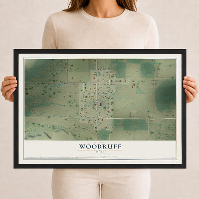 Map of Woodruff, Utah, 12 x 18 inch print in a black wood frame
