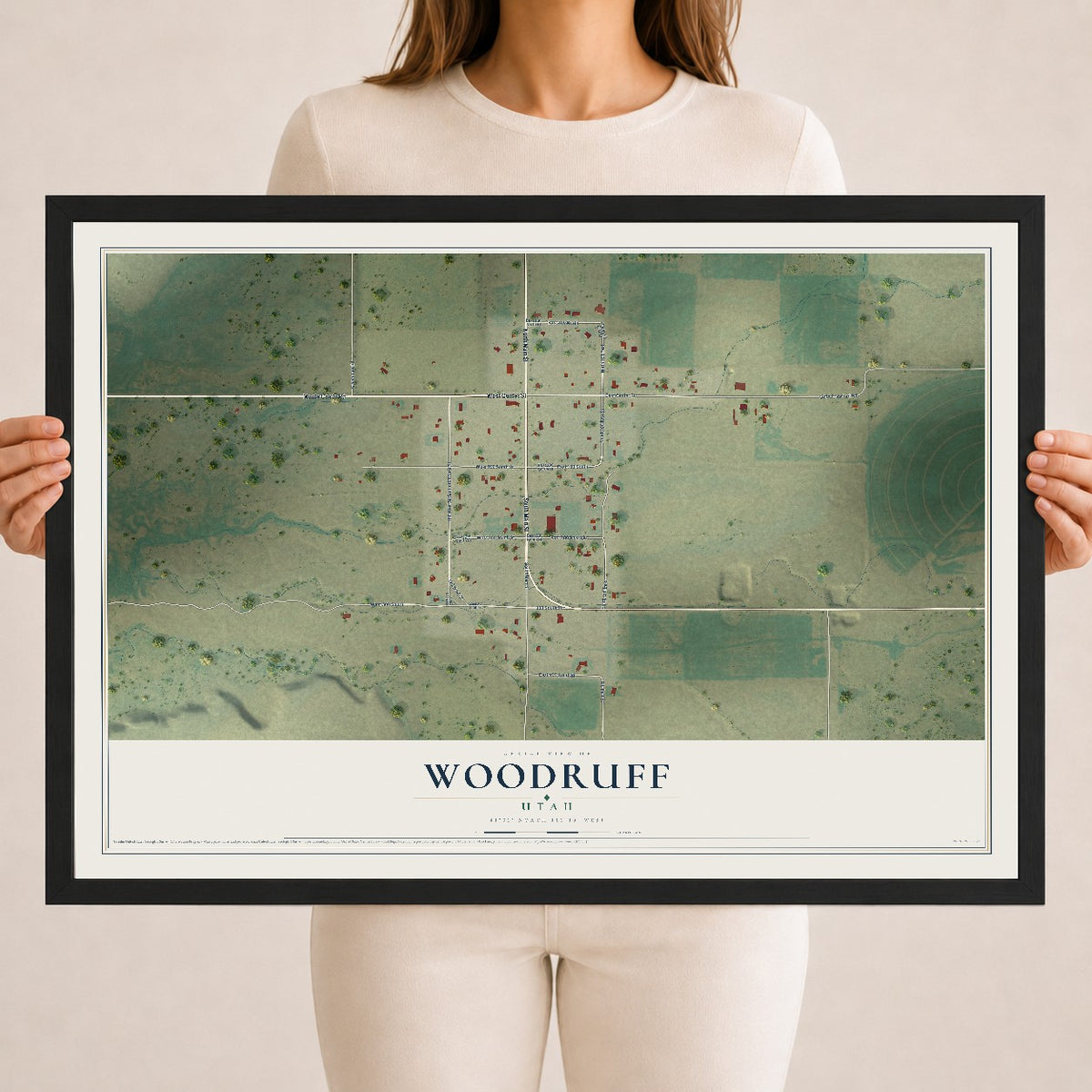 Map of Woodruff, Utah, 18 x 24 inch print in a black wood frame