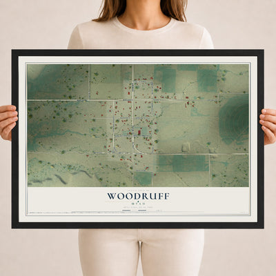 Map of Woodruff, Utah, 18 x 24 inch print in a black wood frame