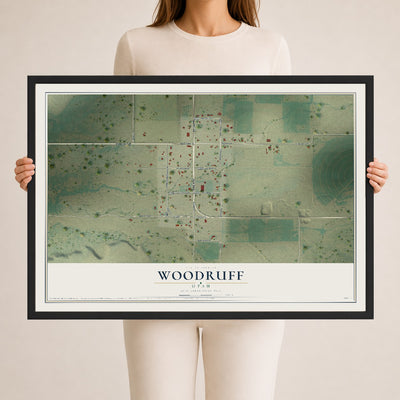Map of Woodruff, Utah, 24 x 36 inch print in a black wood frame