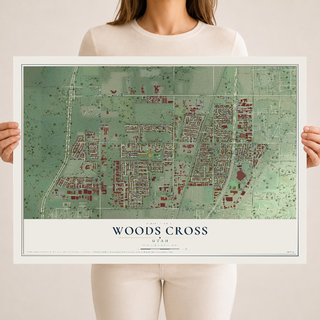 Map of Woods Cross, Utah, 18 x 24 inch unframed archival matte print