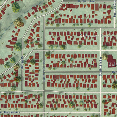 Close-up of the map of Yalecrest, Utah print showing street and building detail