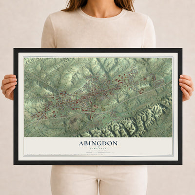 Map of Abingdon, Virginia, 12 x 18 inch print in a black wood frame