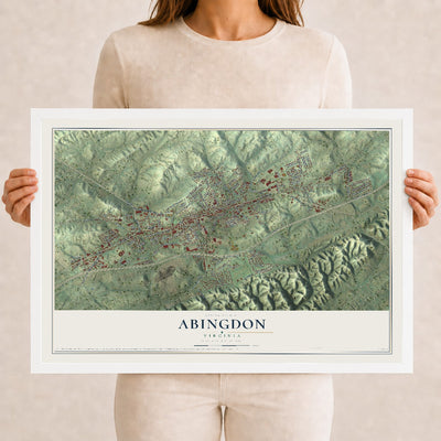 Map of Abingdon, Virginia, 12 x 18 inch print in a white wood frame