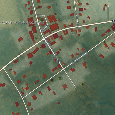 Close-up of the map of Accomac, Virginia print showing street and building detail