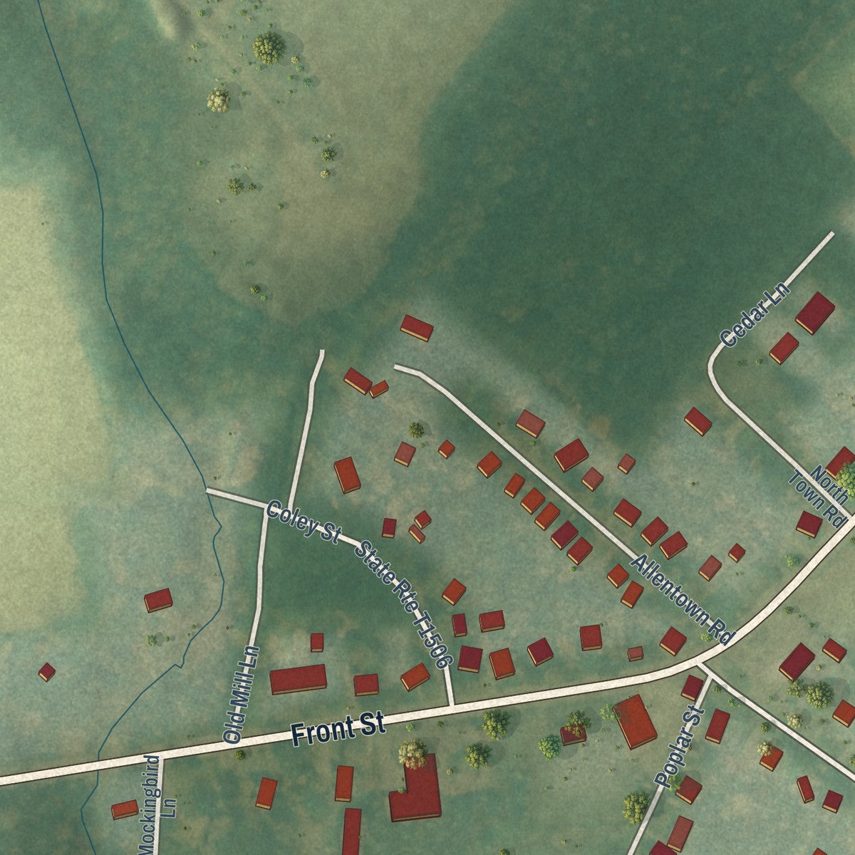 Second close-up of the map of Accomac, Virginia print showing more streets and buildings
