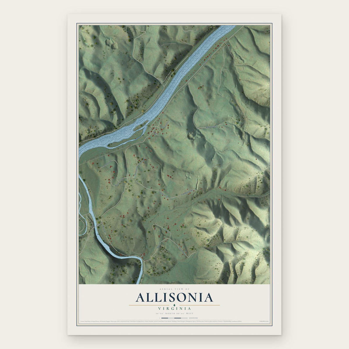Allisonia, Virginia map print, the full design