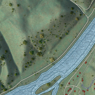 Close-up of the map of Allisonia, Virginia print showing street and building detail