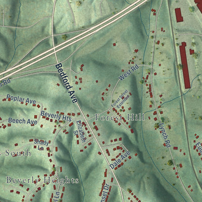 Second close-up of the map of Altavista, Virginia print showing more streets and buildings