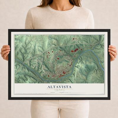 Map of Altavista, Virginia, 12 x 18 inch print in a black wood frame