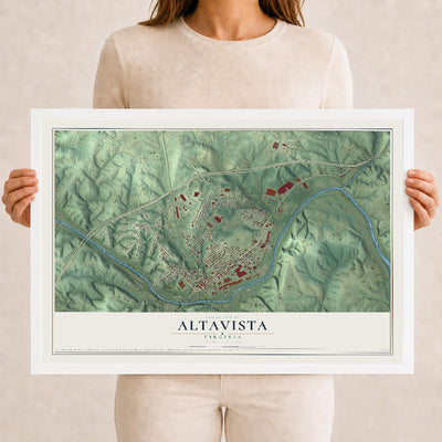 Map of Altavista, Virginia, 12 x 18 inch print in a white wood frame