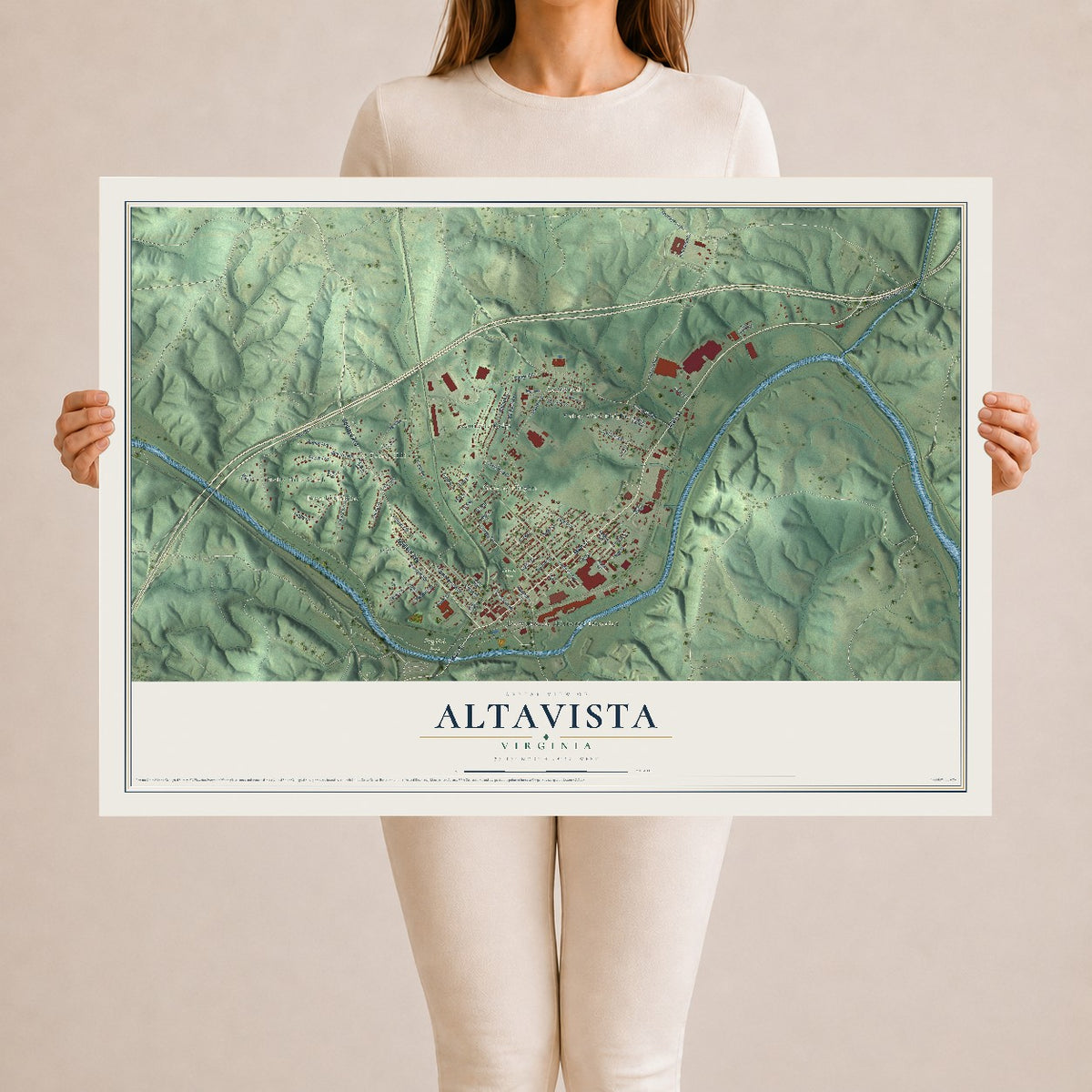 Map of Altavista, Virginia, 24 x 36 inch unframed archival matte print